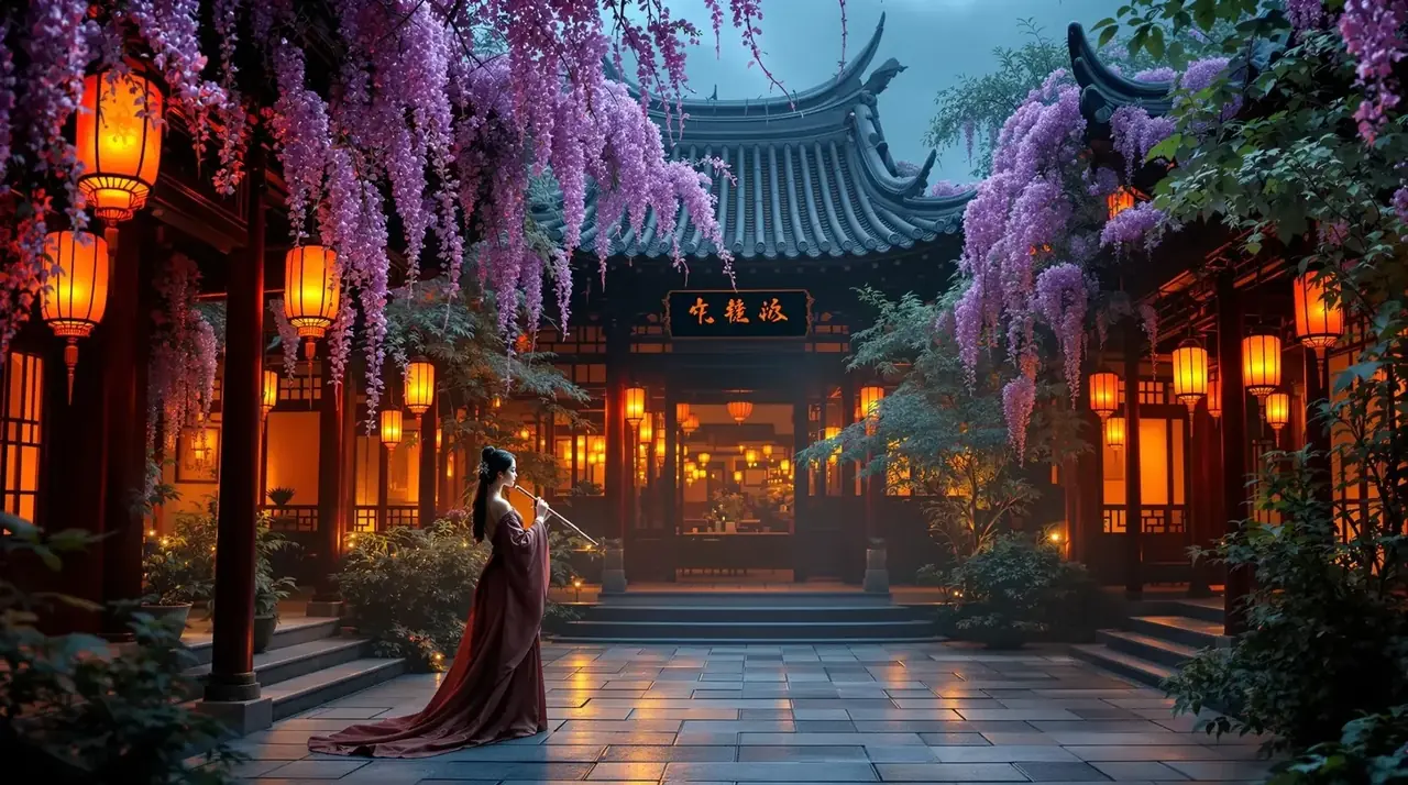 91短剧首屏：暮色中的古宫廷与华服女子